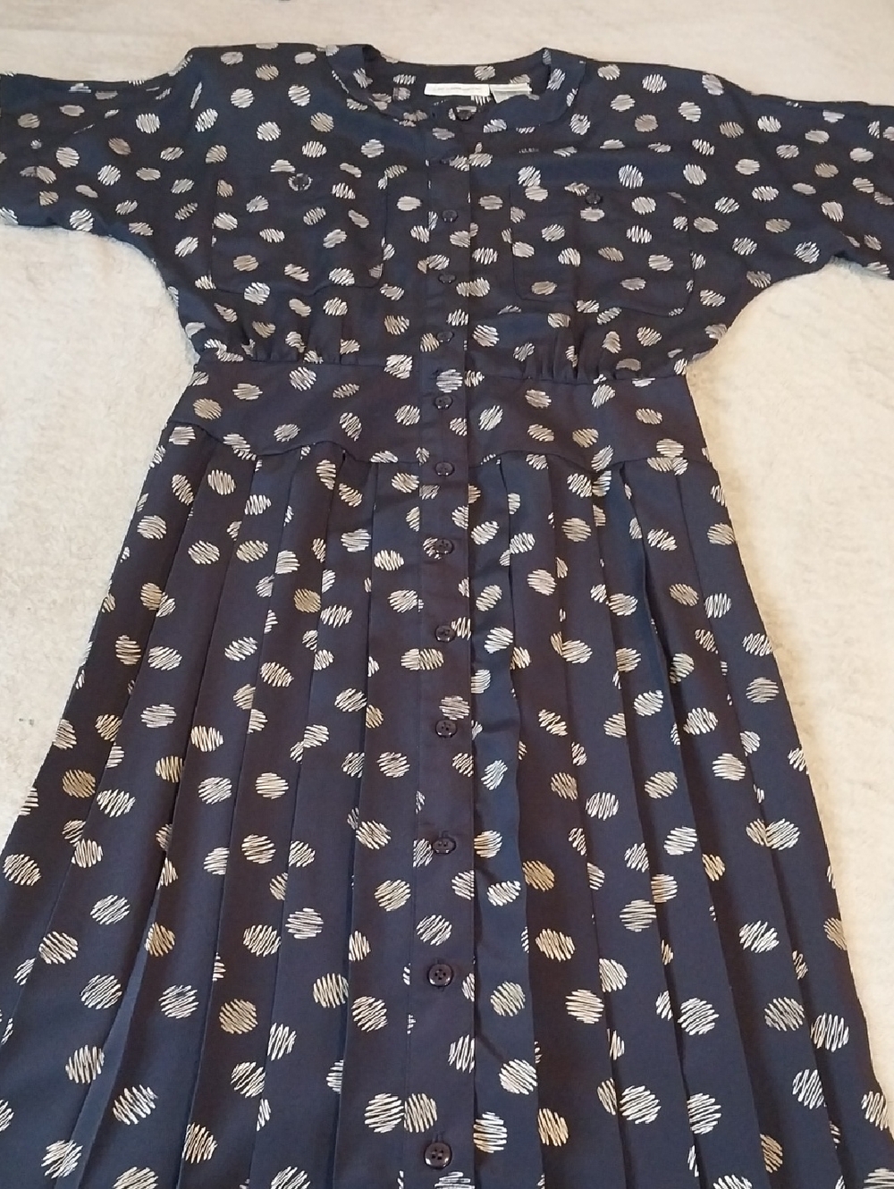 Navy Dot Print Button-Front Dress